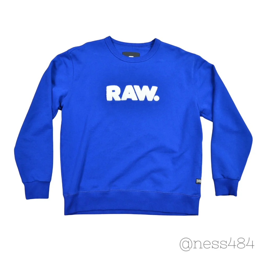 G Star Raw Men Blue Crewneck Sweatshirt Long Sleeve Graphic Print‎ Logo Size L